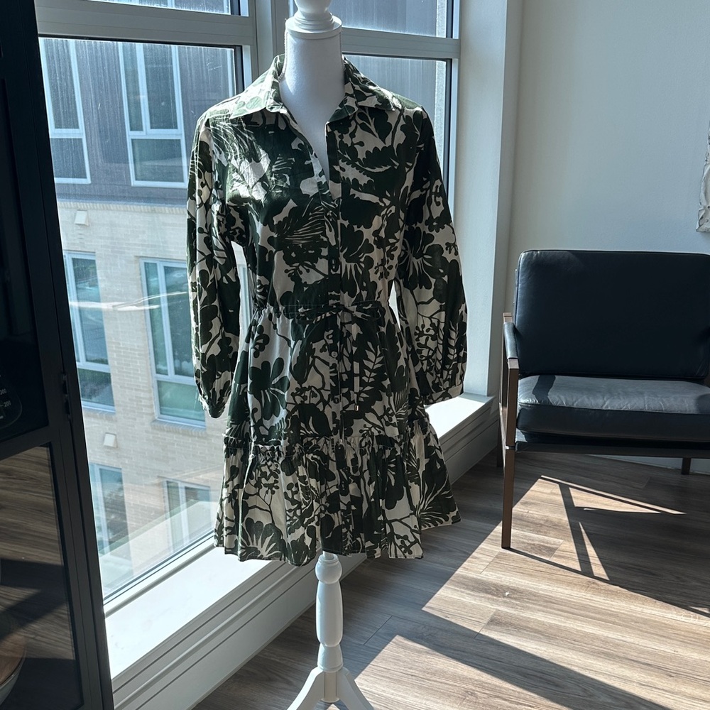 Cara Cara Green and Cream Floral Long Sleeve Dress